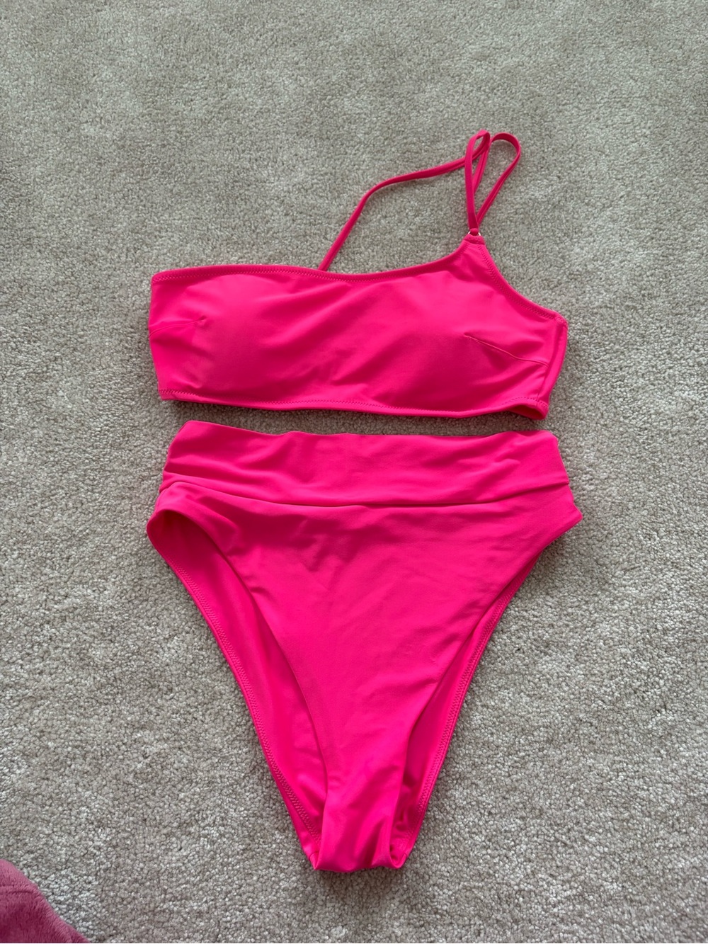 aerie Neon Pink One-Shoulder Bikini Set